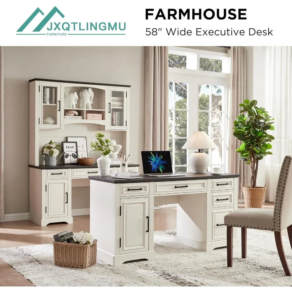 Off White Farmhouse Computer Desk with Drawers