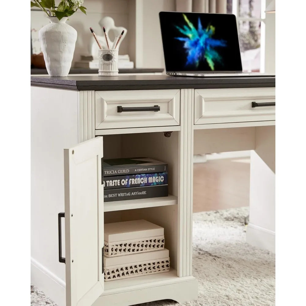 Off White Farmhouse Computer Desk with Drawers