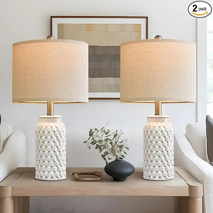 White Modern Ceramic Bedside Lamp Set of 2