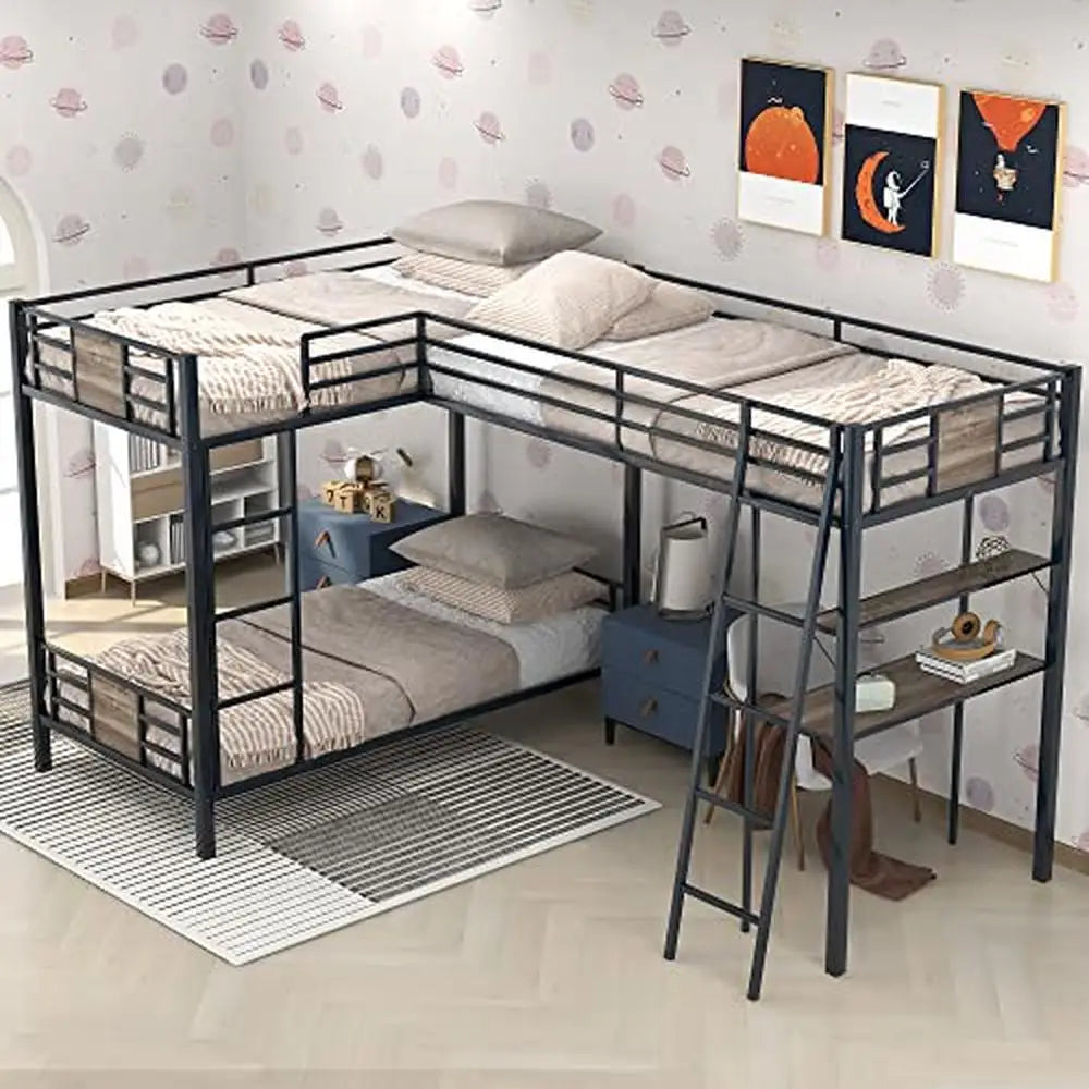 Space Saving Triple Bunk Bed with Desk