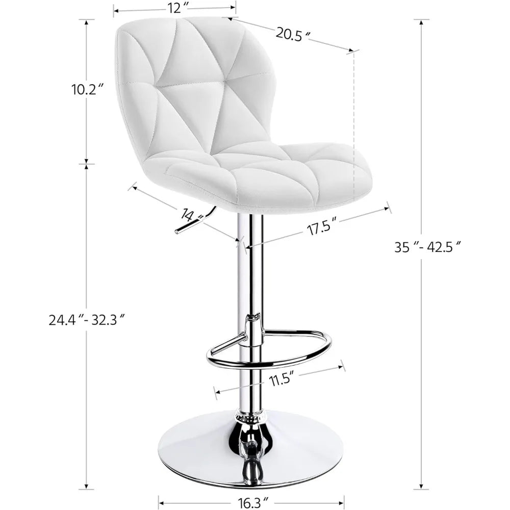 White Adjustable Height Bar Stool Set of 2