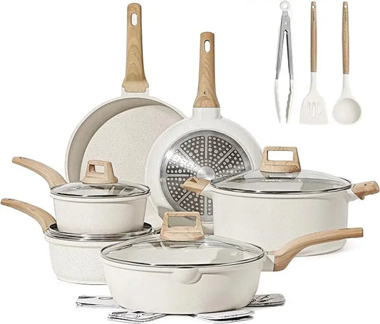 14 Piece White Granite Non-Stick Induction Cookware Set