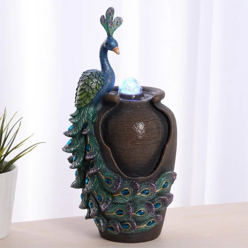 Retro Peacock Fountain Jar with Glass Rotating Ball