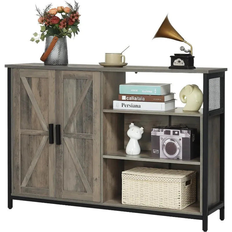 Rustic Floor Cabinet with Adjustable Shelves, Buffet Table