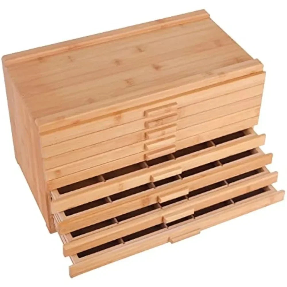 9 Drawer Large Capacity Bamboo-Wood Artist Supply Storage Box