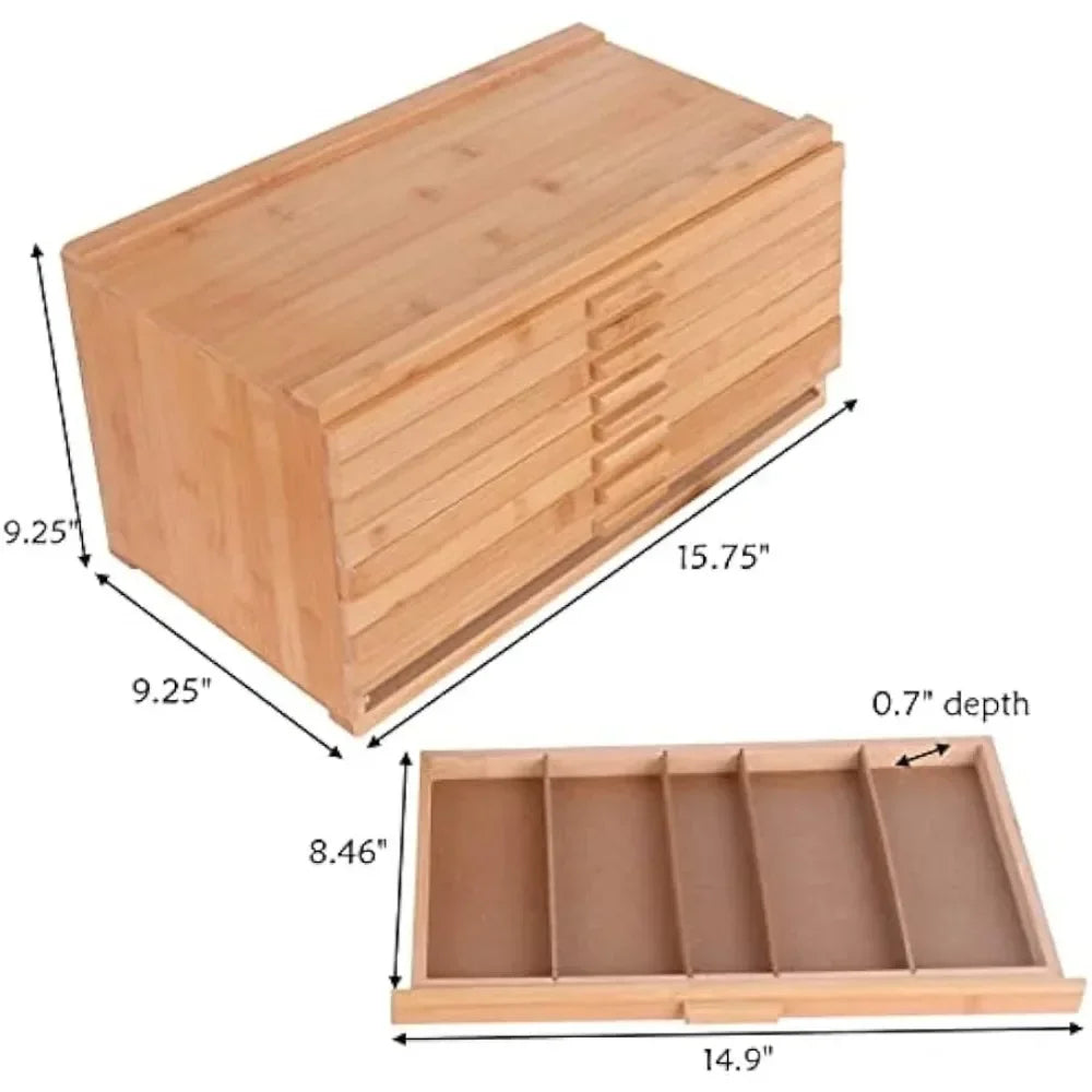 9 Drawer Large Capacity Bamboo-Wood Artist Supply Storage Box