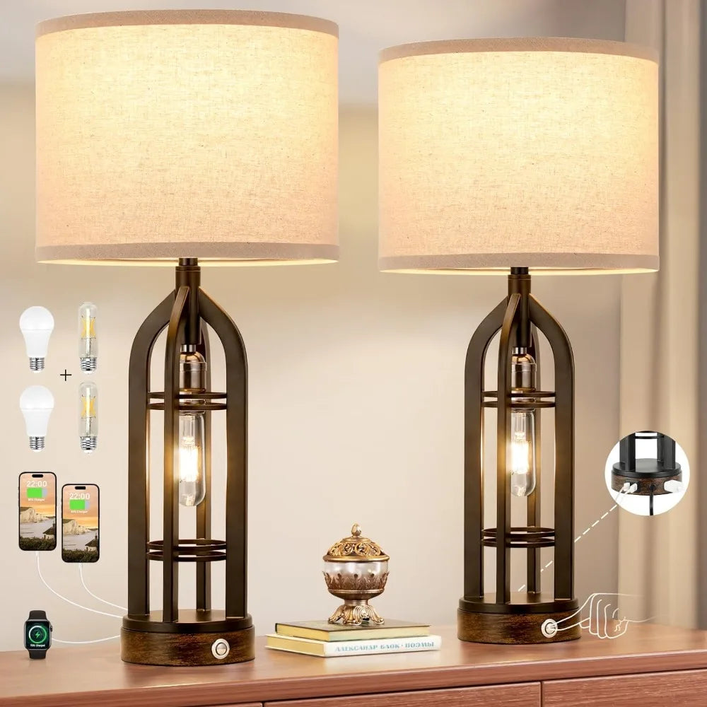 Farmhouse Table Lamp Set for Living Room