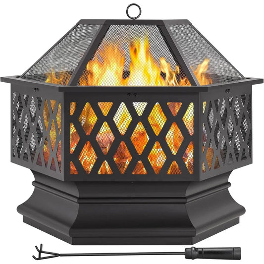 28" Outdoor Hexagonal Wood Burning Fire Pit