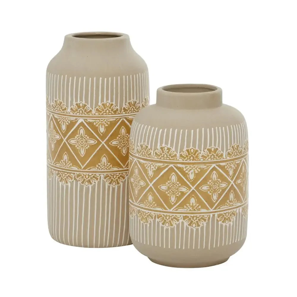 Boho Beige Handmade Ceramic Vase Set of 2