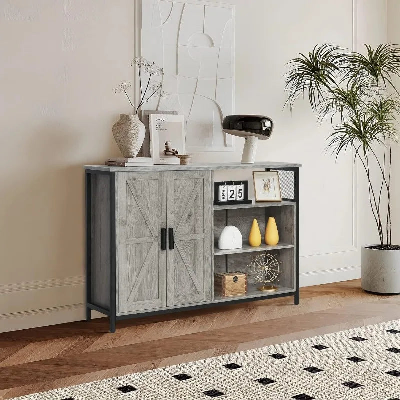 Rustic Floor Cabinet with Adjustable Shelves, Buffet Table