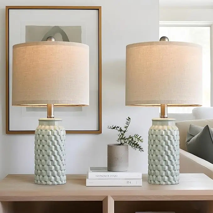 White Modern Ceramic Bedside Lamp Set of 2