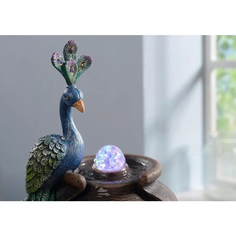 Retro Peacock Fountain Jar with Glass Rotating Ball