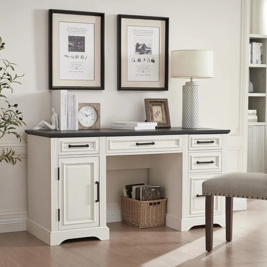 Off White Farmhouse Computer Desk with Drawers