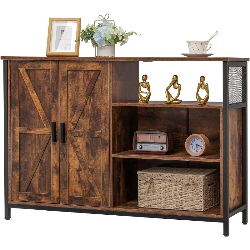 Rustic Floor Cabinet with Adjustable Shelves, Buffet Table