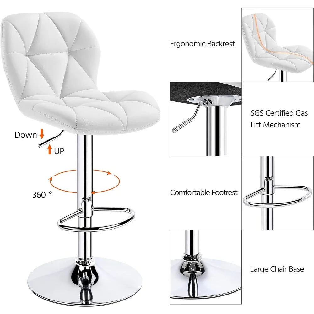 White Adjustable Height Bar Stool Set of 2