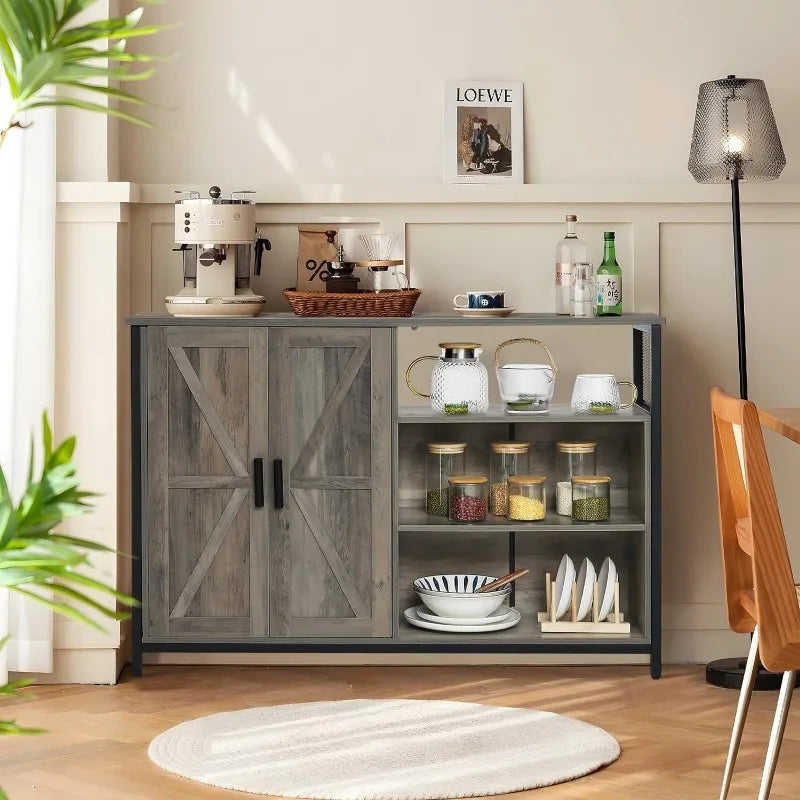 Rustic Floor Cabinet with Adjustable Shelves, Buffet Table