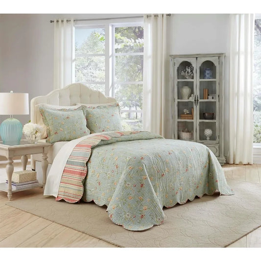 3-Piece 100 % Cotton Reversible Quilt Bedding Set