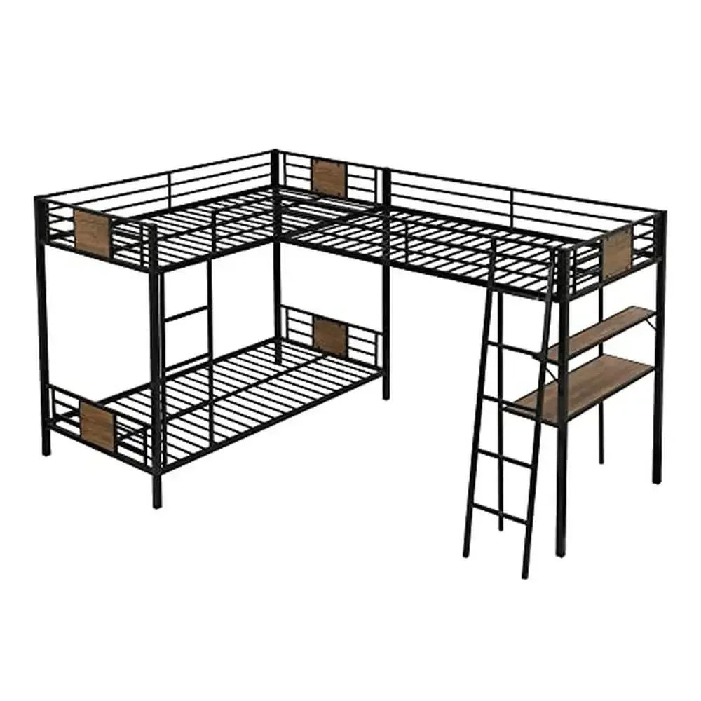 Space Saving Triple Bunk Bed with Desk