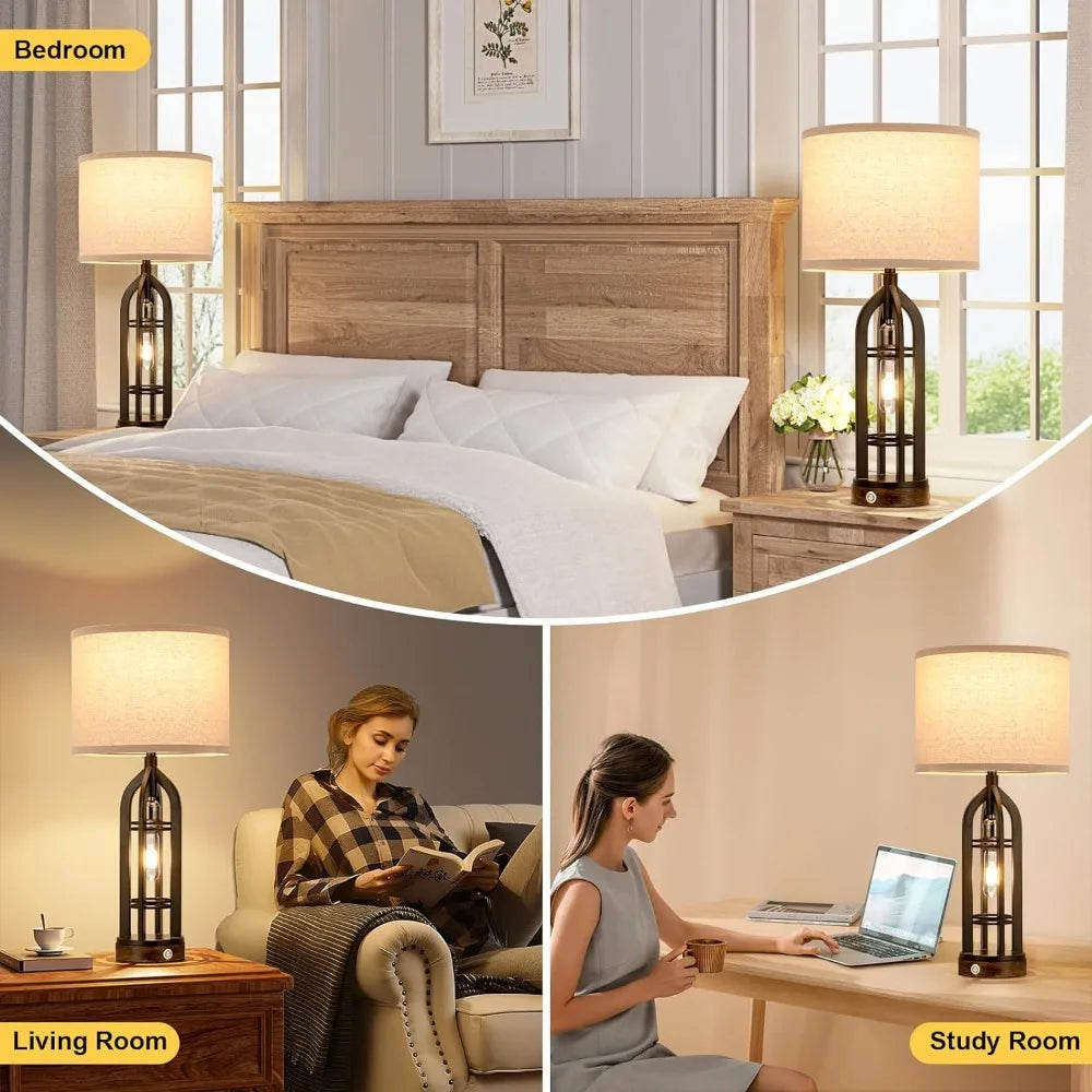 Farmhouse Table Lamp Set for Living Room