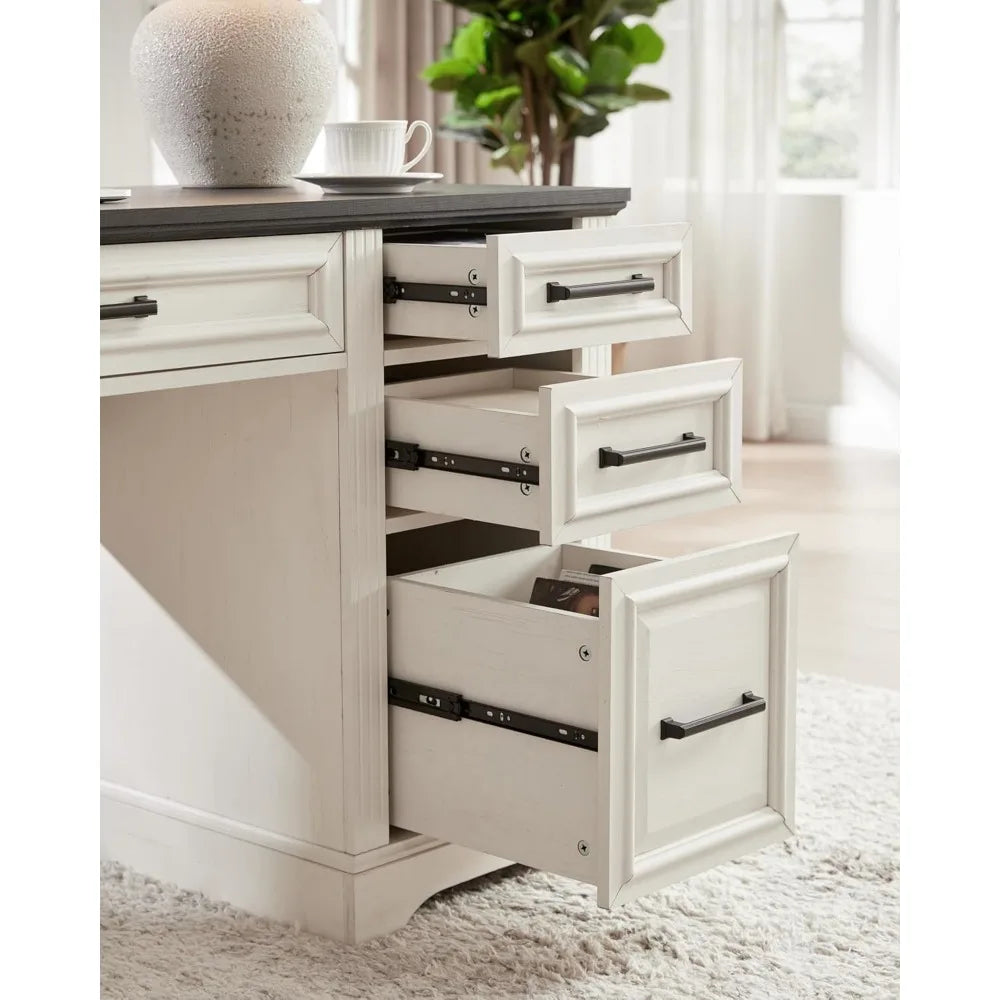 Off White Farmhouse Computer Desk with Drawers