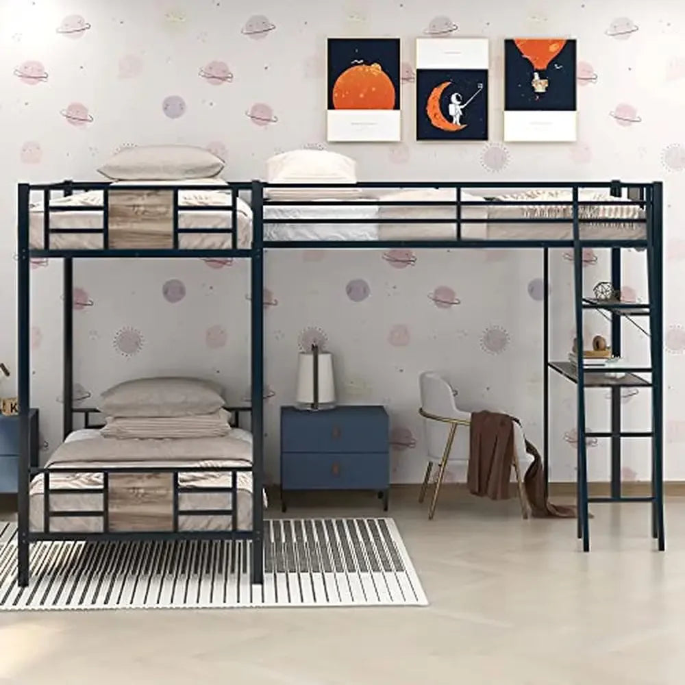 Space Saving Triple Bunk Bed with Desk