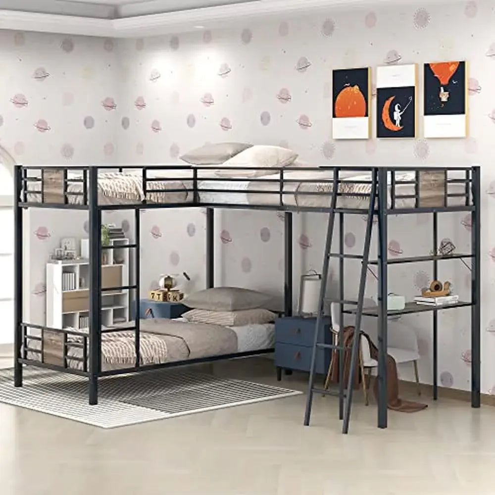 Space Saving Triple Bunk Bed with Desk