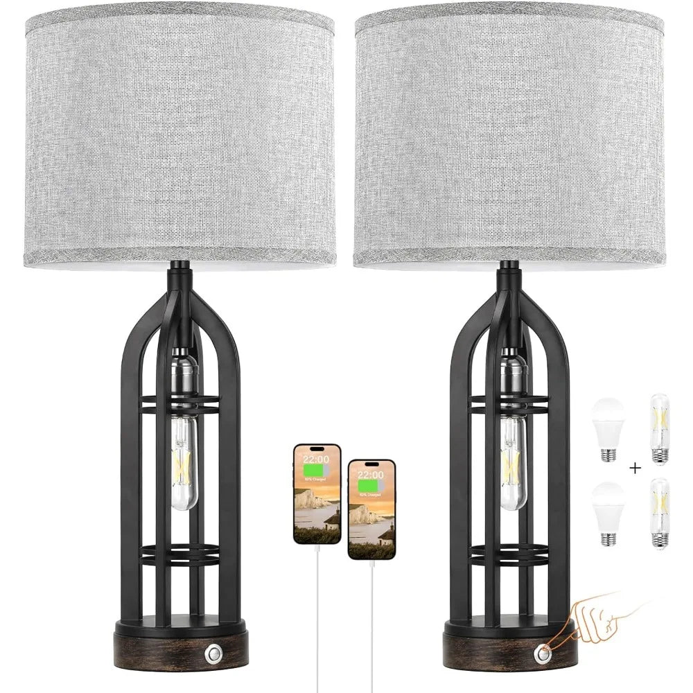 Farmhouse Table Lamp Set for Living Room