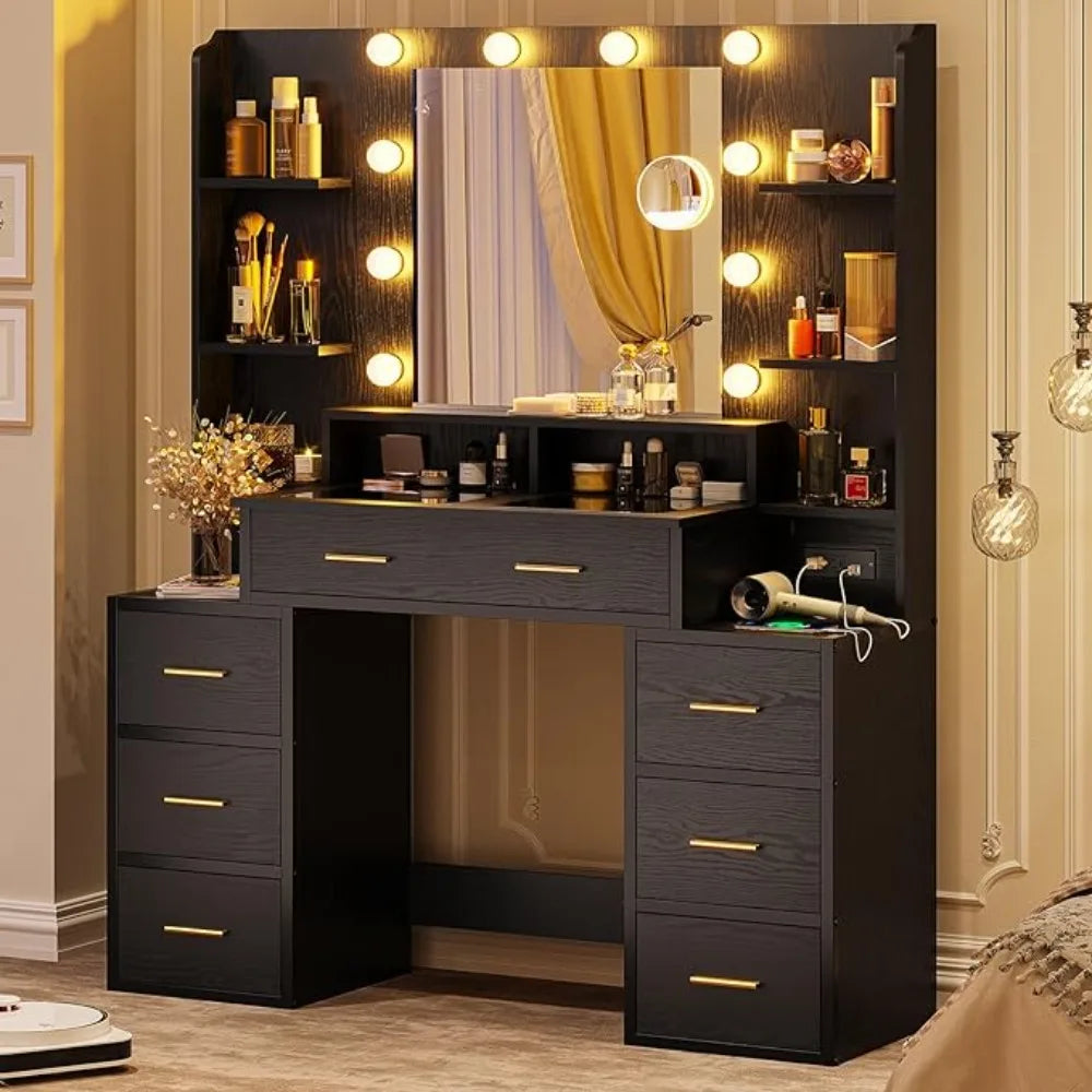 Glass Top Makeup Vanity Table With 10x Magnifying Mirror