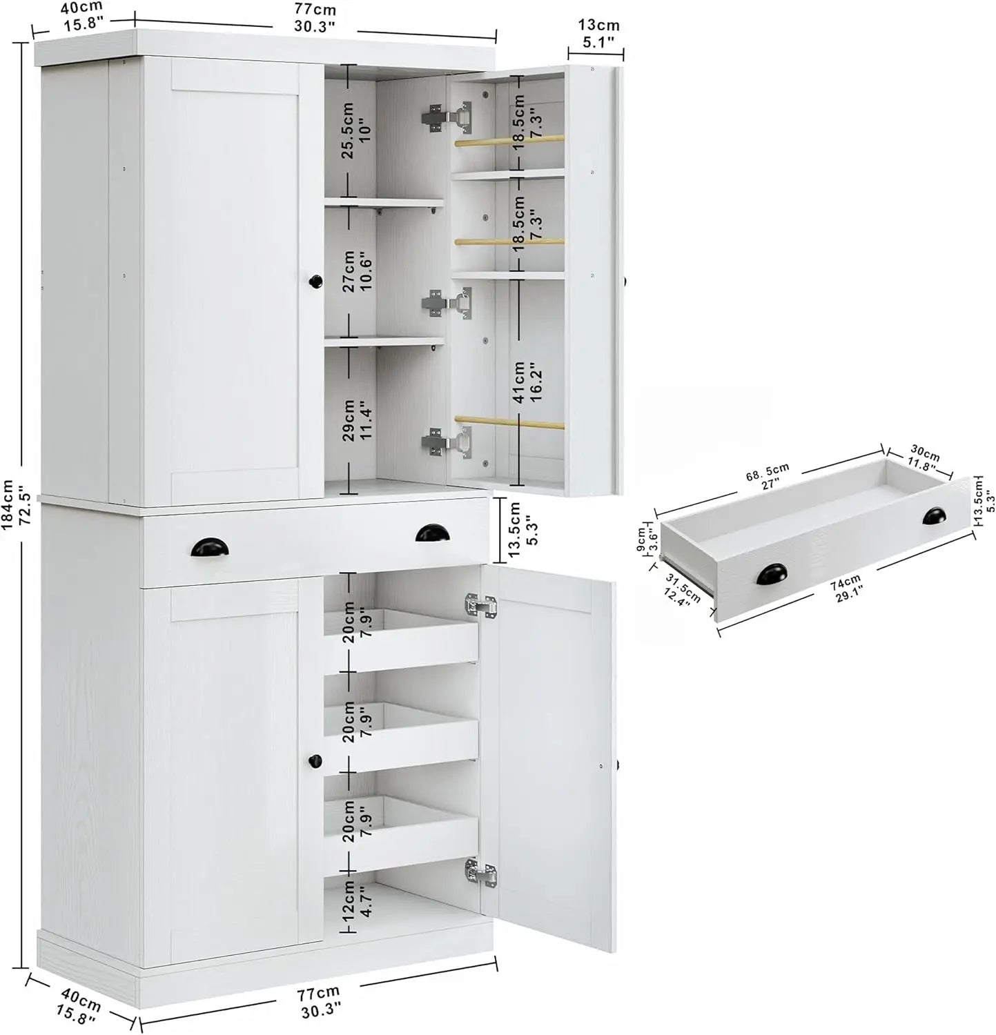 72" Kitchen Pantry Freestanding Cabinet