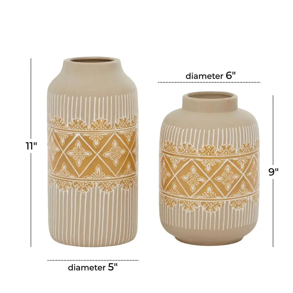 Boho Beige Handmade Ceramic Vase Set of 2