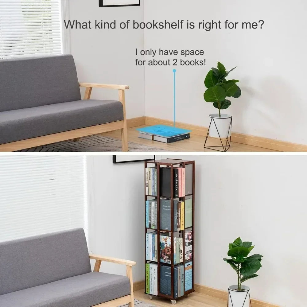 5 Tier Rotating Rolling Bamboo Bookshelf