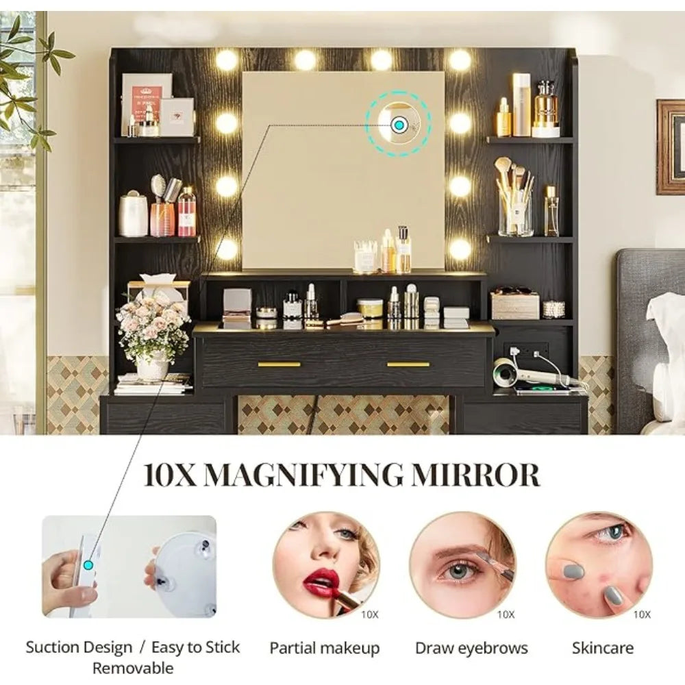 Glass Top Makeup Vanity Table With 10x Magnifying Mirror