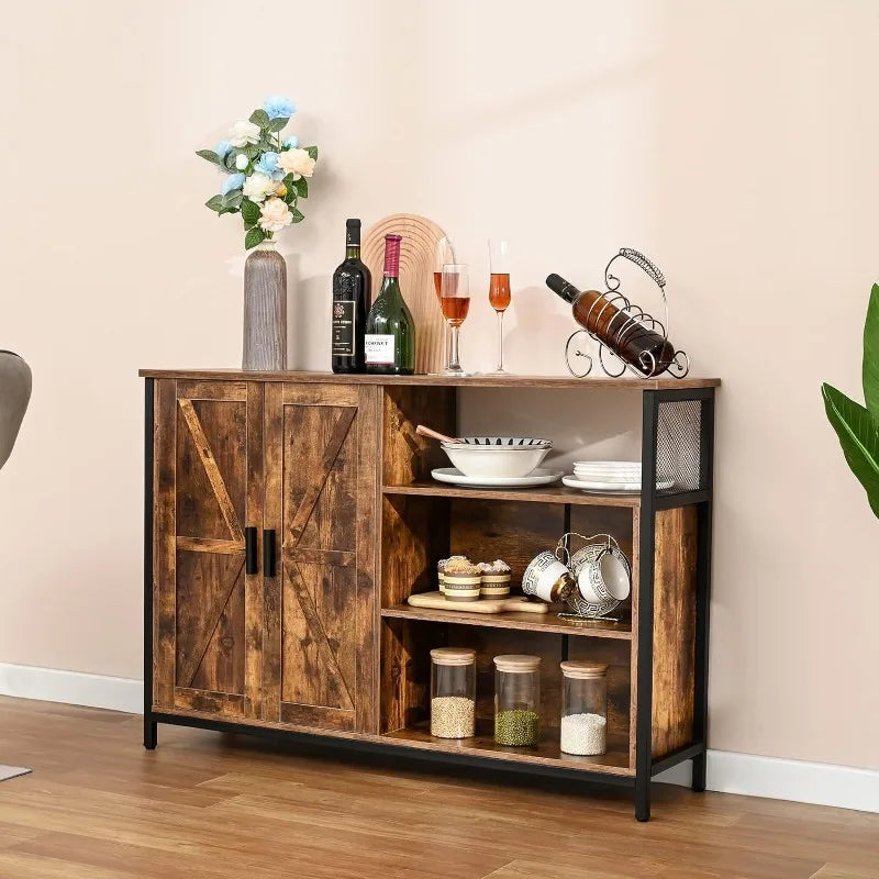 Rustic Floor Cabinet with Adjustable Shelves, Buffet Table