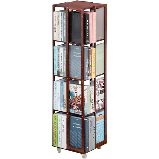 5 Tier Rotating Rolling Bamboo Bookshelf