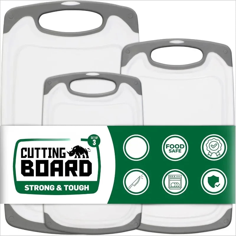 Set of 3 Reversible Cutting Board with Juice Grooves