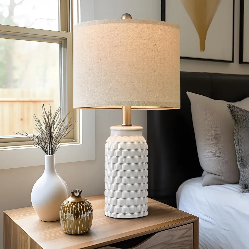 White Modern Ceramic Bedside Lamp Set of 2