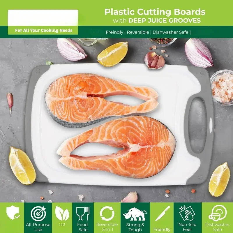 Set of 3 Reversible Cutting Board with Juice Grooves