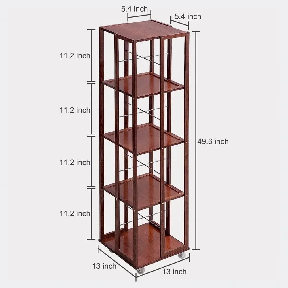 5 Tier Rotating Rolling Bamboo Bookshelf