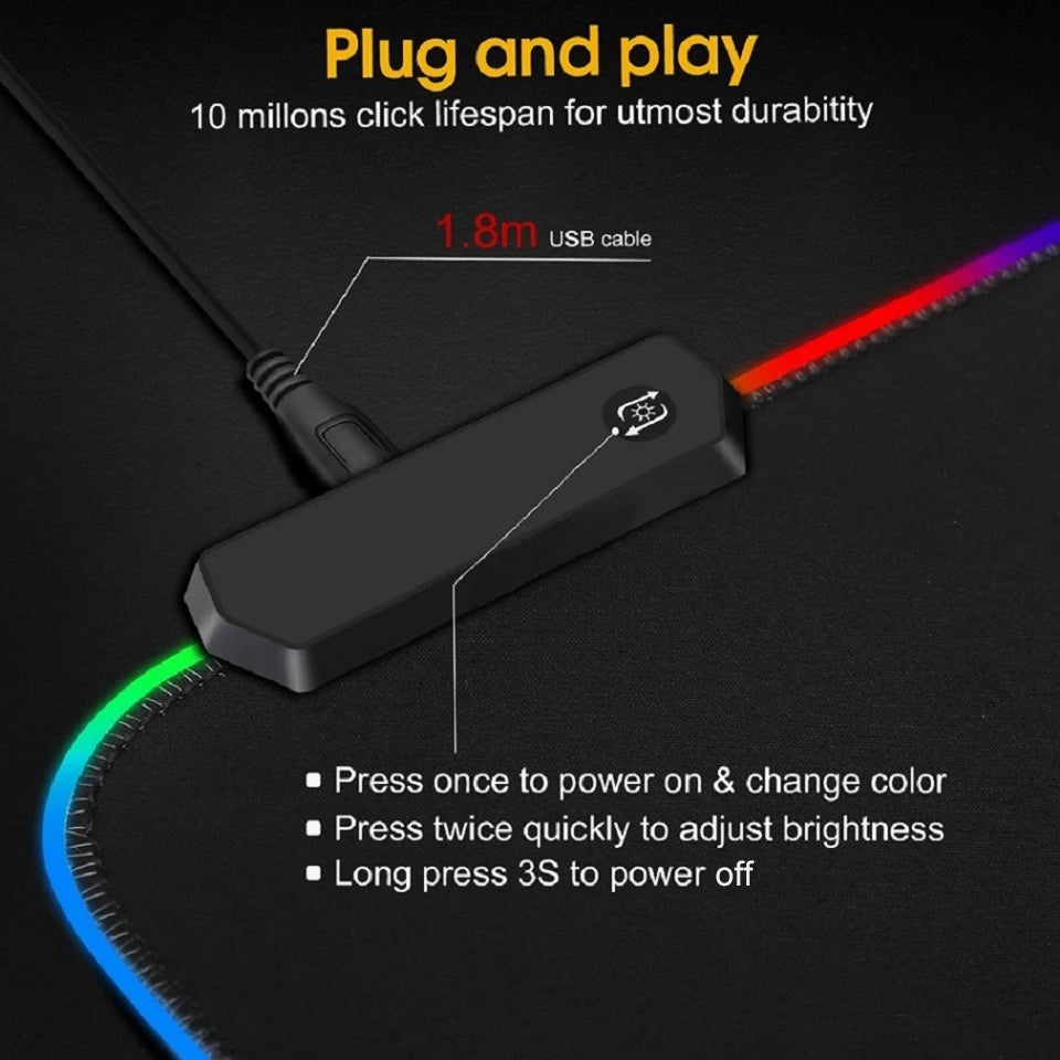 RGB Gaming Mouse Pad LED Computer Mat with Backlight