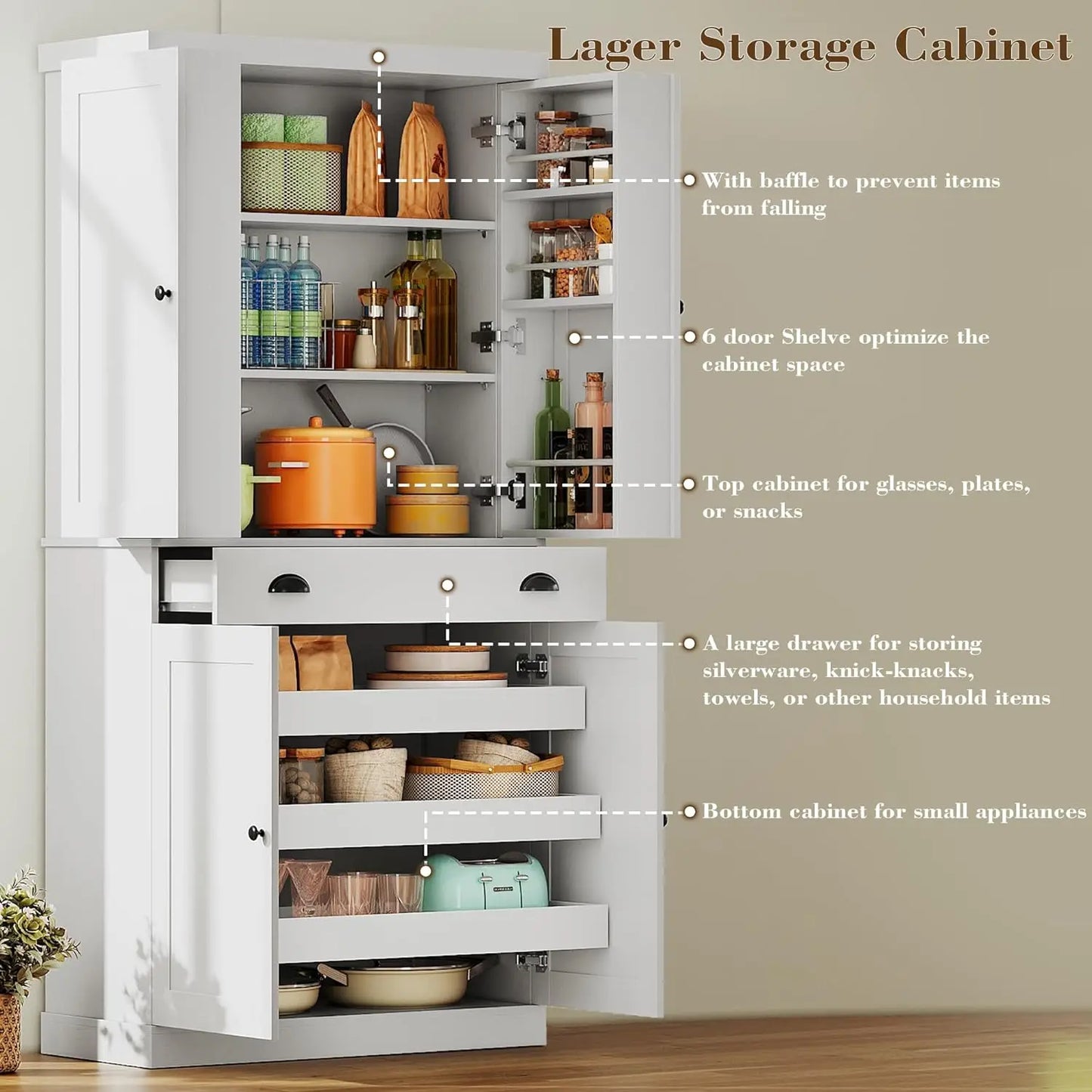 72" Kitchen Pantry Freestanding Cabinet