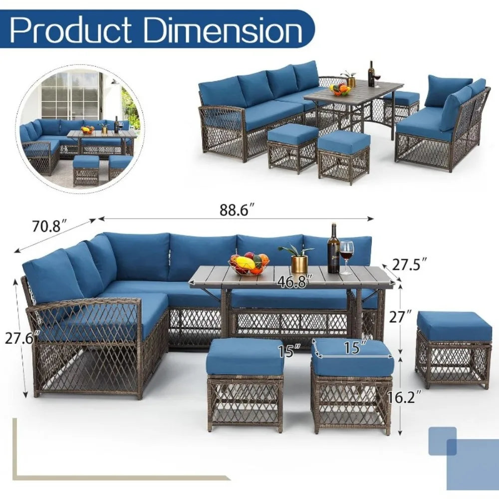 7 Pieces Rattan Wicker Outdoor Sectional Sofa with High Table and Chairs