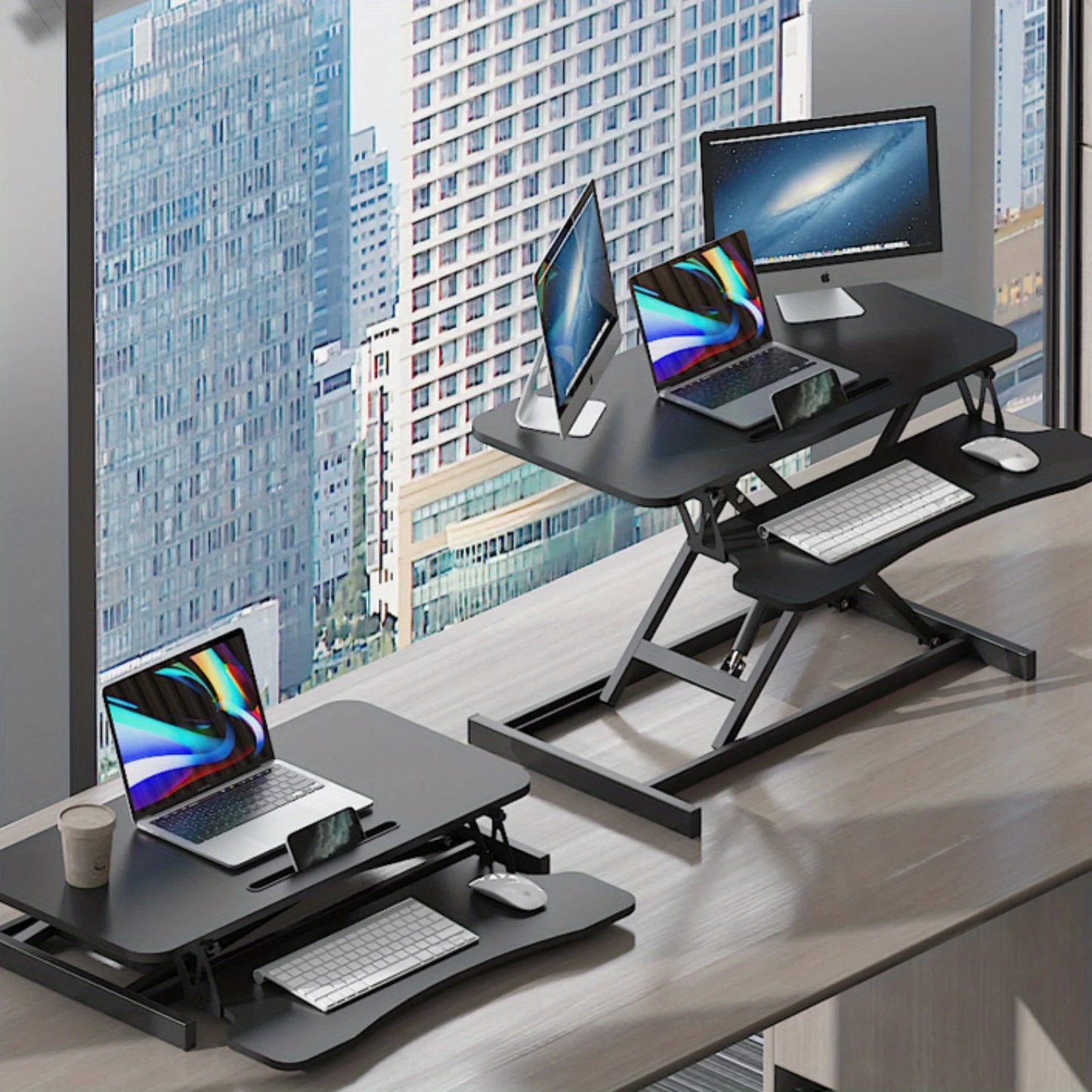 Dual Monitor Riser - Height Adjustable Standing Desk Converter