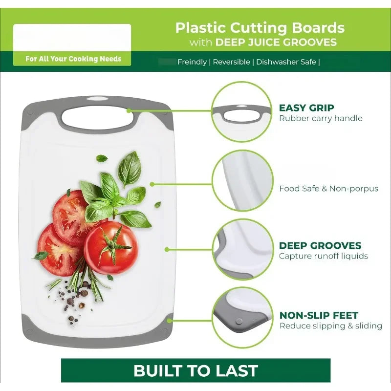 Set of 3 Reversible Cutting Board with Juice Grooves